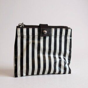 HENRI BENDEL iconic stripe Makeup Case Travel Cosmetic Bag clutch double sided
